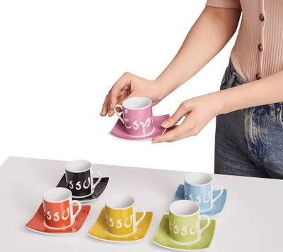 Produktbild von Espresso-Tassen-Set – Dickwandige, bunte Espressotassen Set aus 100% Porzellan| Espressobecher Ø 7,1 cm| 6x Tassen