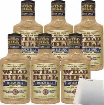 Produktbild von REMIA Wild Bill American Garlic Sauce Knoblauch Grillsauce 6er Pack (6x450ml Flasche) + usy Block