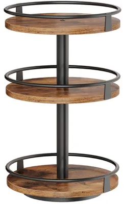 Produktbild von 3-stöckiges, drehbares Gewürzregal, Küchenorganizer, Gewürzhalter, für Arbeitsplatte, Schminktisch, Esstisch, rustikales Braun und Schwarz