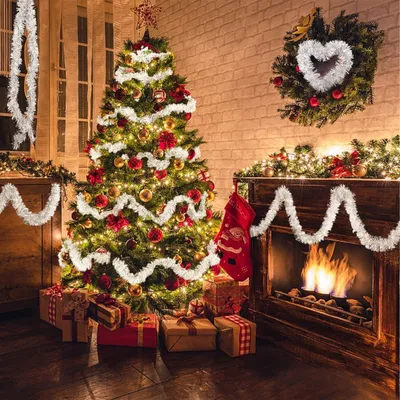 Productafbeelding van 5 stuks kerstslinger 2 m x 9 cm, wit, kerstboomslinger