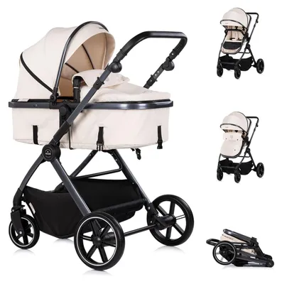 Produktbild von Chipolino Kombikinderwagen Pearl 2 in 1 umbaubar Rucksack Fußsack Korb Federung beige
