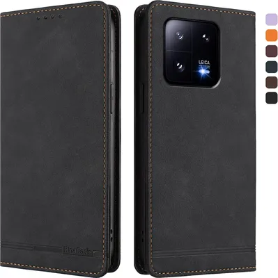 Image de Etui pour Xiaomi 13 Pro, étui rétro en cuirPolyuréthaneavec support et fentes pour cartes de crédit Noir