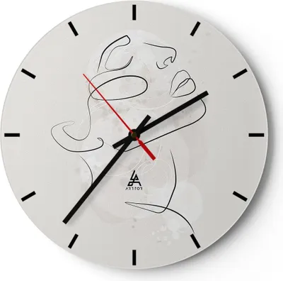 Produktbild von Wanduhr - Rund - Glasuhr - Gesicht Linie Skizze - 40x40cm - Schleichendes Uhrwerk - Lautlos - zum Aufhängen bereit - Dekoration Modern - Wanddekoration aus Glas - C3AR40x40-5031
