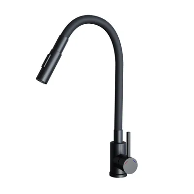 Produktbild von GranMaster FLESSILA DUAL Küchenarmatur Schwarz – Flexibler Wasserhahn aus Edelstahl & Silikon – Spültischarmatur mit hohem Auslauf