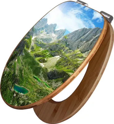 Produktbild von banjado Design WC Sitz Bambus Absenkautomatik - Bergsee Alpen - Toilettendeckel mit Absenkautomatik Holz/hochwertiger Bambus Klodeckel/WC-Sitz für alle gängigen Toiletten [TDB2 12754]