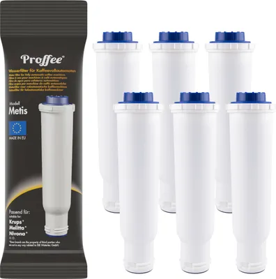 A package of Proffee Metis water filters and six individual water filters.