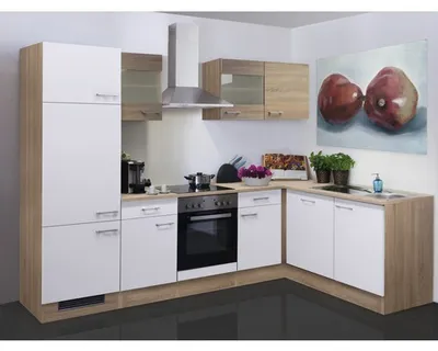 Obrázek produktu pro Rohová kuchyňská linka se spotřebiči Flex Well Samoa 280x170 cm barva čela bílá sonoma dub matná barva korpusu sonoma dub