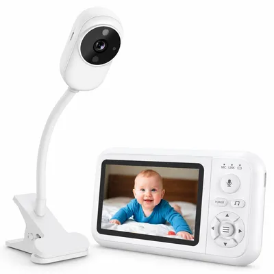 Produktbild von Babyphone mit Kamera und Halterung, HD-Video, ohne WLAN, Nachtsicht, Zwei-Wege-Audio, Sprachaktivierung, Temperatursensor, 3,5-Zoll-Display