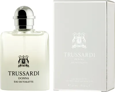 A bottle of Trussardi Donna Eau de Toilette and its packaging are displayed side-by-side against a white background.