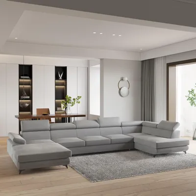 Produktbild von Masseno Ecksofa MONTIVA mit Schlaffunktion U-Form, Sofa mit Bettkasten, Wohnzimmersofa, Couch, Soffa, Bettsofa, Couchgarnitur- Hellgrau, MONOLITH 84