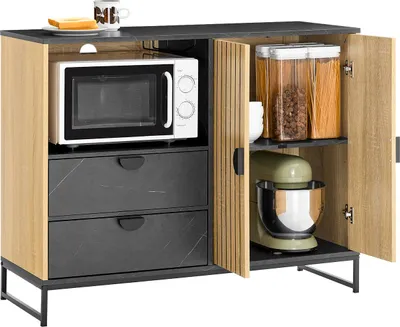 Produktbild von SoBuy Sideboard Aufbewahrungsmöbel mit Schubladen und Tür Weiß Skandinavisch FSB103-N