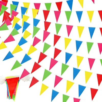 Produktbild von Wimpelkette 240m 450 Stück Mehrfarbig Nylon Stoff Wiederverwendbar für Party Hochzeit Geburtstag Outdoor Indoor