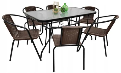 Zdjęcie produktu dla Zestaw mebli ogrodowych Bergamo 140x80 z otworem + 6x Loretto brąz