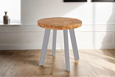 Produktbild von Möbelretoure Esstisch rund Mangoholz massiv 90 cm silber ADELINA