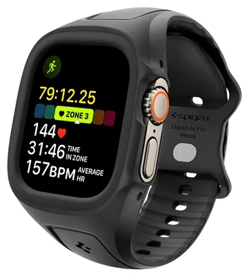 Obrázok produktu pre Spigen Liquid Air Pro, Puzdro + remienok, Smartwatch, Čierna, Apple, Apple Watch (49mm), Termoplastický polyuretán (TPU)