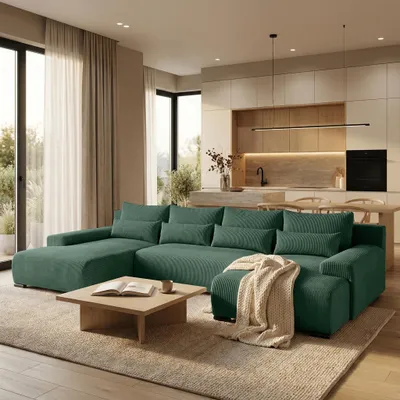 Produktbild von Ecksofa BENNY Dunkelgrün U-Form Modernes Polstersofa mit Schlaffunktion und Bettkasten