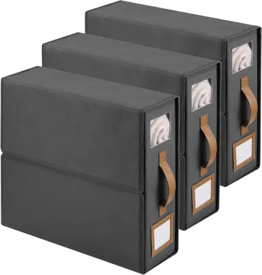 Productafbeelding van Beddenlak-organizer - Set van 3 - 38 x 32 x 11,5 cm - Opvouwbare beddenorganizer en opslag met handvat en raam - Grijs