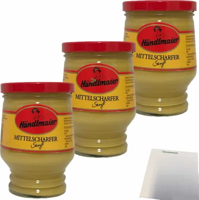 Produktbild von Händlmaier mittelscharfer Senf 3er Pack (3x250ml Glas) + usy Block