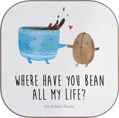 Produktbild von Mr. & Mrs. Panda Tassenuntersetzer Kaffee Bohne - Weiß - Geschenk, Genuss, Holzuntersetzer, Kaffeebohne, Untersetzer Glas, gläseruntersetzer, Tassen, Glück, für Gläser