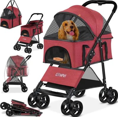 Produktbild von LOVPET® Hundewagen 2in1 Hundebuggy Hundebox Transporttasche Faltbar klappbar bis 20 kg Haustiere Buggy mit Netzfenstern & Regenschutzabdeckung Jogger Katzenbuggy für kleine Hunde Katzen