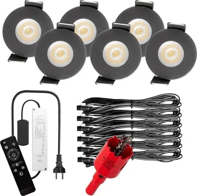 Produktbild von S-Polylight PREMIUM Mini LED- Einbauspots Kaltweiß 6.000K, DIMMBAR, IP65, FUNK 3W LED Einbaustrahler Terrassenüberdachung, Terrassenbeleuchtung, Bad, Sauna, LED Spots mit Fernbedienung (ANTHRAZIT, 6x LED-SET)