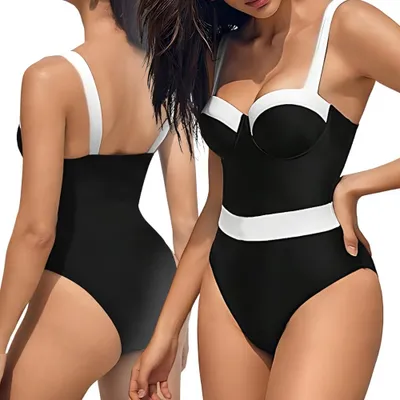 Obrázok produktu pre Jednodielne push-up plavky, čierne, štýl pin-up, XXL