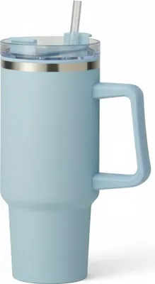 Produktbild von LS-LebenStil XL Edelstahl Trinkbecher Blau 1200ml mit Griff Strohhalm Vakuum Tumbler Kaffeebecher Coffee to Go Thermobecher Isolierbecher 1,2 Liter