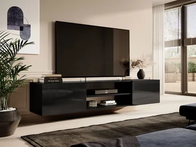 Obrázek produktu pro Závěsný TV stolek TOKA - černý / lesklý černý