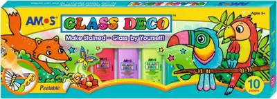 Zdjęcie produktu dla Farby witrażowe AMOS Glass Deco 10 kolorów do szkła i porcelany