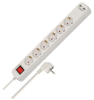 Produktbild von Brennenstuhl Steckdosenleiste 6-fach mit 2x USB (Mehrfachsteckdose mit Schalter und 1,4m Kabel) weiß