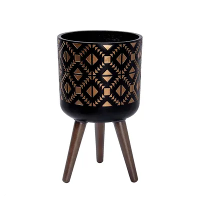 Produktbild von Pflanztopf mit Ständer, 25,4 cm, hoher Blumentopf für Zimmerpflanzen, Bronze/Schwarz