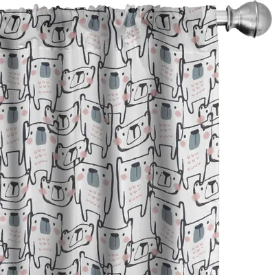 Produktbild von ABAKUHAUS Kindergarten Vorhänge, Gardinen, Wiederholendes Muster mit Simplistic Gezeichnet Bär Tiere, 2 Stück 75 x 245 cm, Mehrfarbig