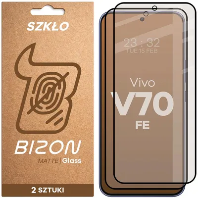 Produktbild von Mattes Hartglas für Vivo V70 FE 5G, Bizon Glass Matte Duo, Schwarzer Rahmen, 2 Stück