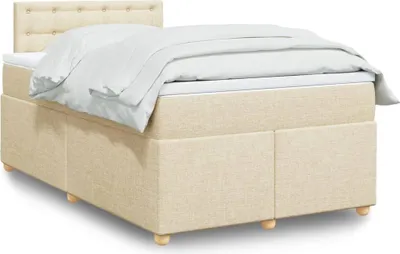 Produktbild von Design Boxspringbett mit Matratze Creme 120x200 cm Stoff, Klassische Betten 2024 Neu
