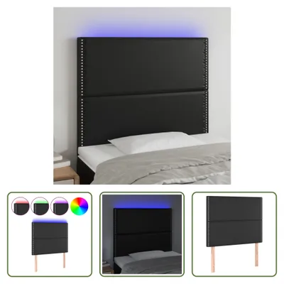 Produktbild von The Living Store LED Kopfteil Schwarz 100x5x118/128 cm Kunstleder