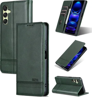 Produktbild von Leder Hülle für Samsung Galaxy A16 5G/4G, Klapphüllen Brieftasche Magnetverschluss Ständer Schutzhülle Grün