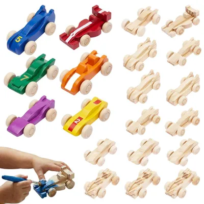 Immagine prodotto di 20 macchinine di legno da colorare, set per bambini con 6 modelli diversi, mini macchinine da assemblare