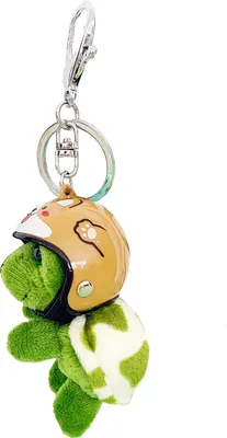 Produktbild von Plüsch-Schildkröten-Schlüsselanhänger mit Helm, Metallring, lustiges, weiches, flauschiges Rucksack-Ornament, Anti-Verlust, süßer Tier-Schlüsselring, Taschenzubehör