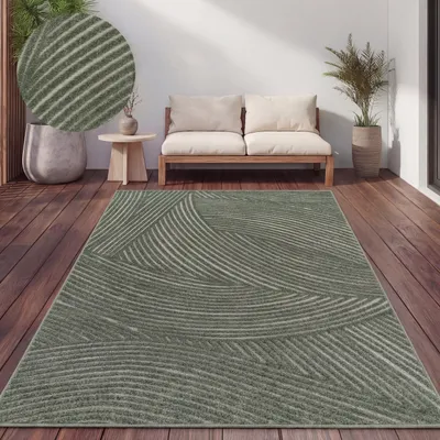 Produktbild von Outdoor Teppich Wetterfest Balkon Wohnzimmer Skandinavisches Boho Einfarbig Grösse 120x160 cm