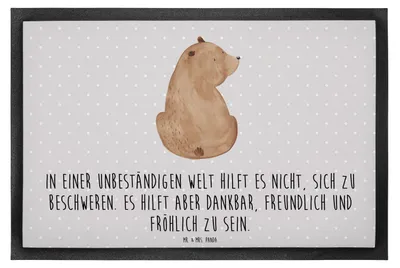 Produktbild von Mr. & Mrs. Panda Fußabstreifer Bär Schulterblick 50 x 75 cm - Grau Pastell - Geschenk, Motivation, Bärenliebe, Selbstachtung, Bären, Schmutzfangmatte, Fussmatte, Teddy