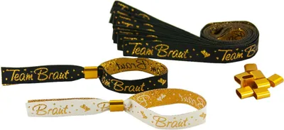 Produktbild von Oblique Unique JGA Armbänder Set 1x Braut - 9x Team Braut Junggesellinnenabschied schwarz weiß gold