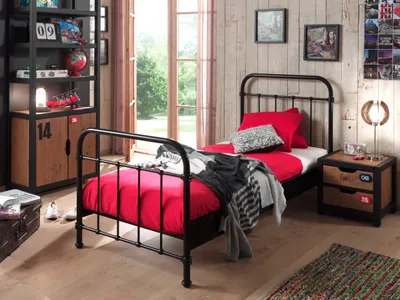 Produktbild von Vipack Metallbett New York Liegefläche 90 x 200 cm ; Maße (TxBxH): 95 cm x 100 cm x 210 cm ; Farbe: Schwarz ; NYBE9018