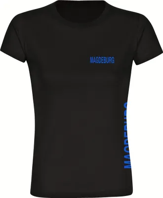 Produktbild von multifanshop Damen T-Shirt - Magdeburg - Brust & Seite, schwarz, Größe 3XL