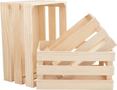Produktbild von vbs Holzkisten 3er-Set aus Kiefernholz, unbehandelt, mit kleinen Griffmulden, individuell gestaltbar. Maße: L 40 x B 30 x H 19,5 cm, L 36 x B 26 x H 18 cm und L 32 x B 22 x H 16,5 cm