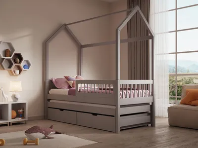 Obrázek produktu pro Dvoulůžková postel domeček s matrací 80x180 LAFRIA 2 - šedá