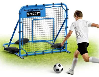 Produktbild von Fußball Rebounder - Rückprallnetz 108 x 109 cm - Verstellbarer Winkel - Robuster Stahlrahmen - Langlebiges PE-Trainingsnetz - Für Ballkontrolle & Passtraining