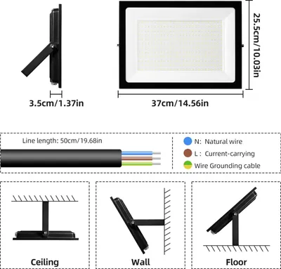 Produktbild von LED Außenstrahler - 300W Flutlichtstrahler - 6500K kaltweiß - IP65 wasserdicht - 220-240V - Garten Hof Einfahrt