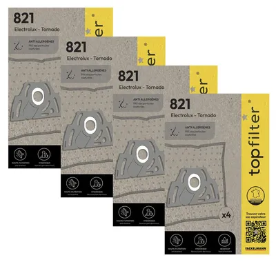 Image de Lot de 4 packs de 4 sacs aspirateur 64821 pour Tornado et Electrolux TopFilter Premium