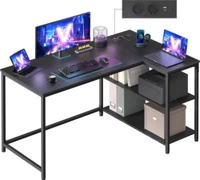 Produktbild von VASAGLE Schreibtisch mit Stauraum, L-Form Computertisch, höhenverstellbare Ablage, Büro, mit Ladestation, 120 x 80 cm, schwarz