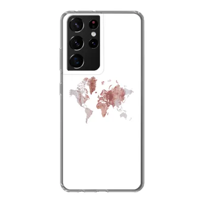 Produktbild von MuchoWow® Handyhülle Schutzhülle Hülle für Samsung Galaxy S21 Ultra Weltkarte - Rosa - Farbe Silikon Softcase Handy Hülle - Mobiltelefon